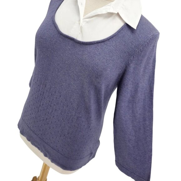 NEW Apt. 9 Womens 1X Sweater Mock Button Shirt Collared Preppy Blue White - Picture 5 of 11